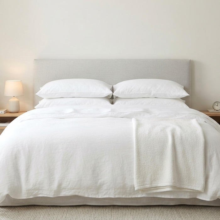 Double Bed — white double bed for hotels and hospitality, supplied wholesale by Formal Trading in Saudi Arabia and Bahrain. Complete set.